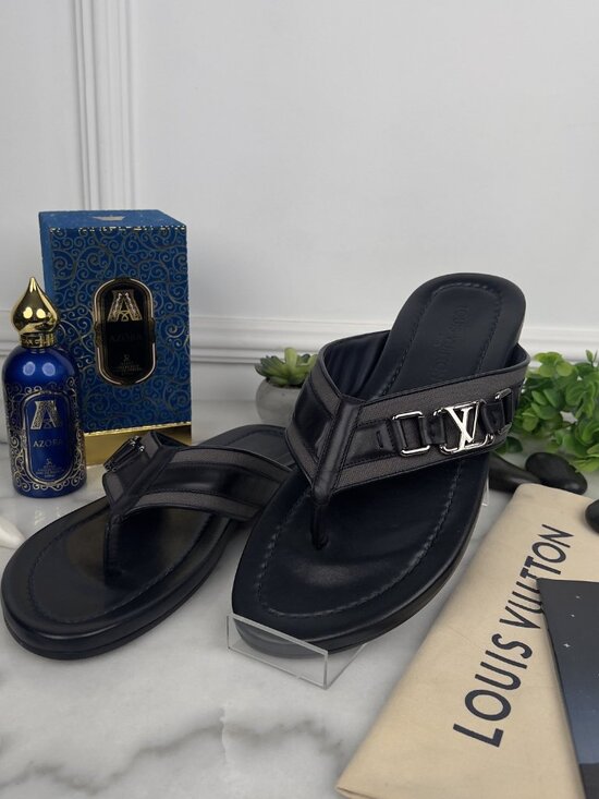 Louis Vuitton Thong Sandals Logo Dark Blue Leather 8.5 LV or 9.5 US or 42.5 EUR main image 6